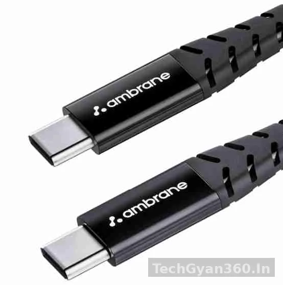 Ambrane 60W Braided Type-C to Type-C Fast Charging Cable, 1.5m